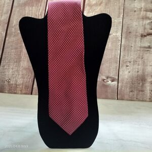 Leonardo Strelli Tie Rack Maroon Off White Swiss Dot Silk NeckTie Made In Italy
